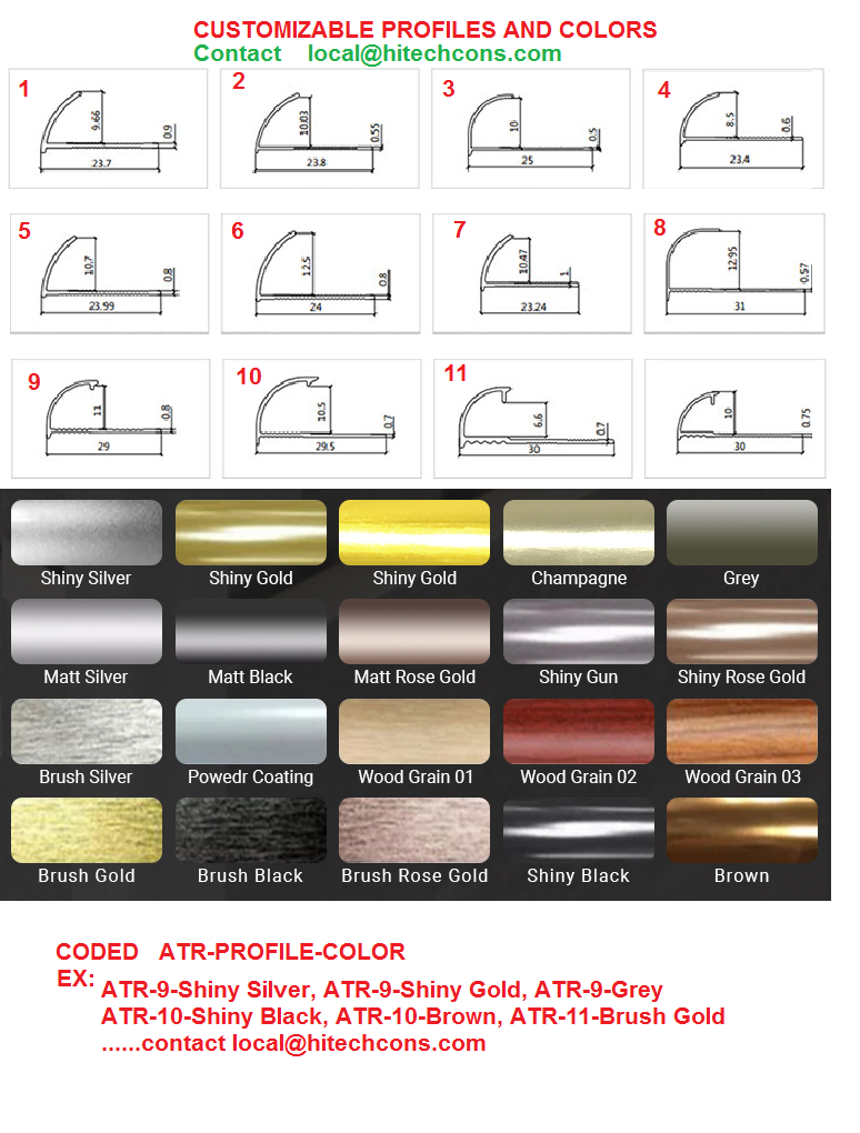 HiTechCons.com Aluminium Tile Trim round Profiles and Colors