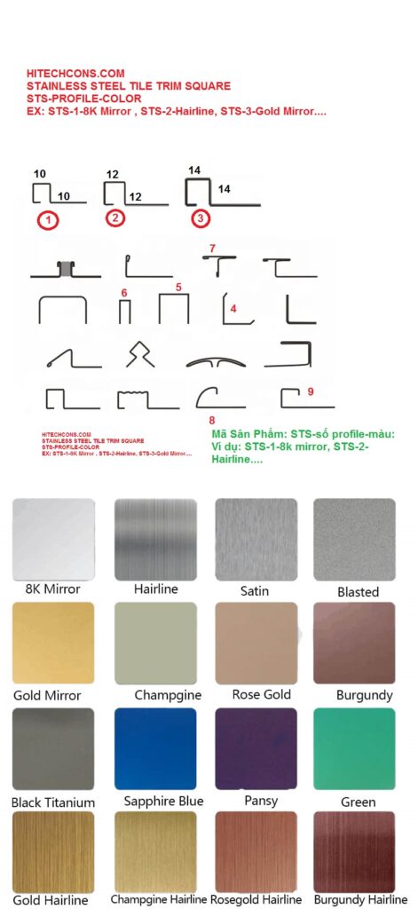 Stainless steel Tile Trim Sqare Mã Sản Phẩm