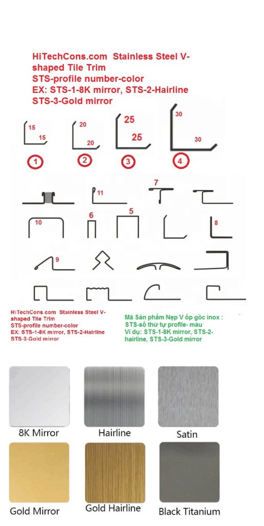 Stainless steel Tile Trim V inox Ma San Pham