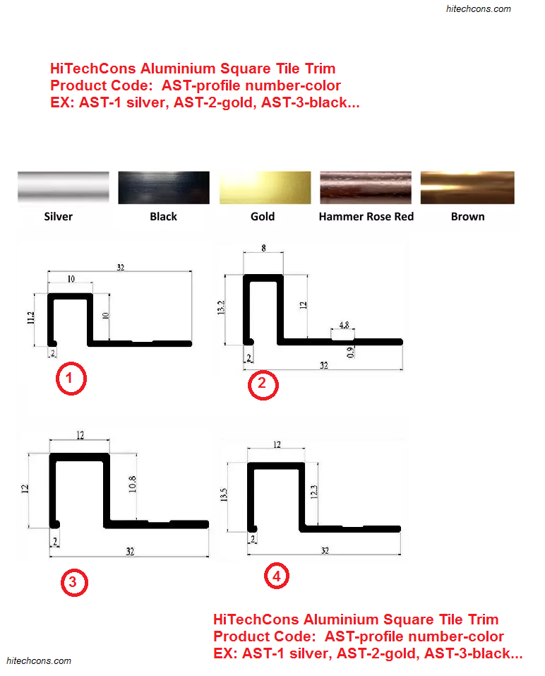 hitechcons.com aluminium Tile Trim Square CODE